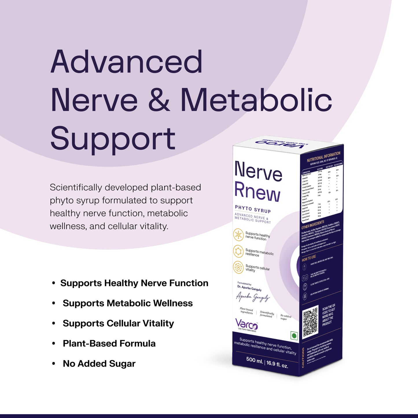Varco Nerve Rnew Phyto Syrup for Nerve & Metabolic Health || Supports Healthy Nerves & Metabolic Health, Naturally 500ML